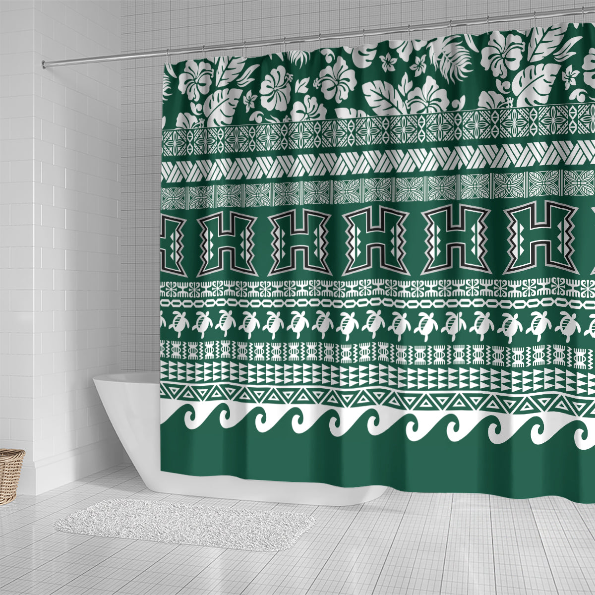 Hawaii Rainbow Warriors Christmas Shower Curtain Kakau Motifs LT7 - Polynesian Pride