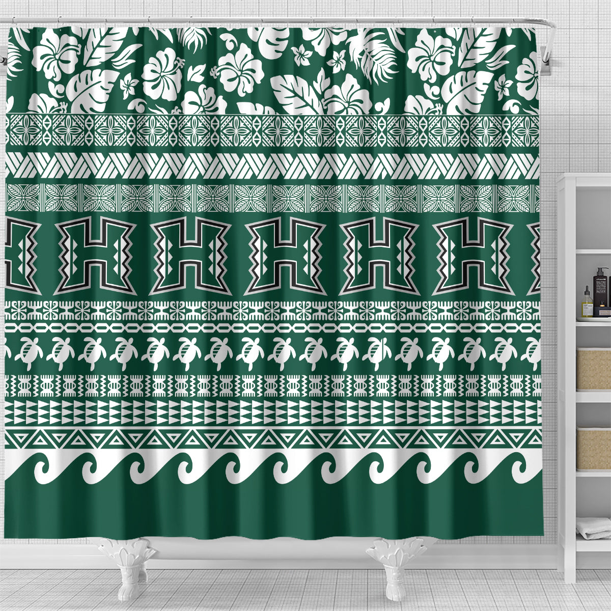 Hawaii Rainbow Warriors Christmas Shower Curtain Kakau Motifs LT7 - Polynesian Pride