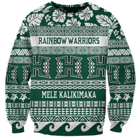 Hawaii Rainbow Warriors Christmas Sweatshirt Kakau Motifs LT7 Unisex Green - Polynesian Pride