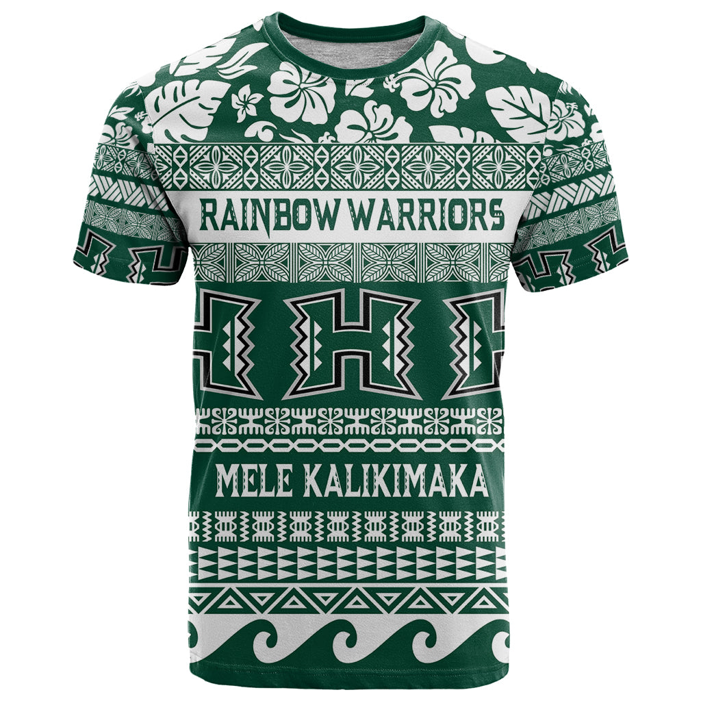 Hawaii Rainbow Warriors Christmas T Shirt Kakau Motifs LT7 Green - Polynesian Pride