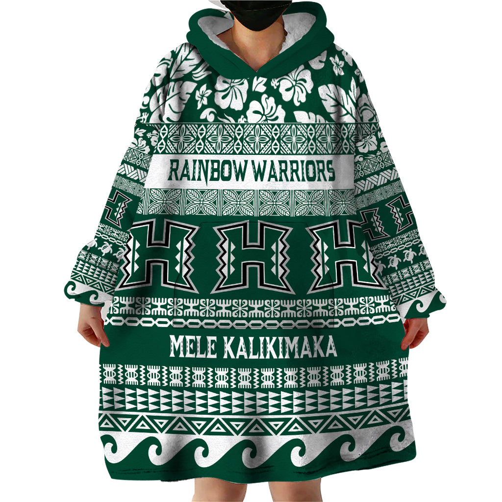 Hawaii Rainbow Warriors Christmas Wearable Blanket Hoodie Kakau Motifs LT7 - Polynesian Pride