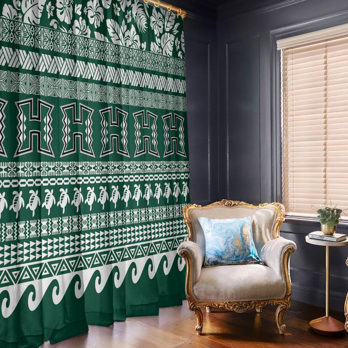 Hawaii Rainbow Warriors Christmas Window Curtain Kakau Motifs LT7 - Polynesian Pride