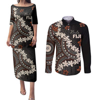 Bula Fiji Women's Day Couples Matching Puletasi and Long Sleeve Button Shirt Classic Masi Tapa