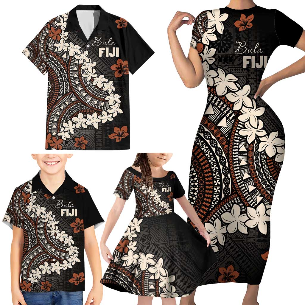 Bula Fiji Women's Day Family Matching Short Sleeve Bodycon Dress and Hawaiian Shirt Classic Masi Tapa