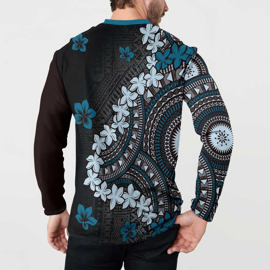 Bula Fiji Women's Day Button Sweatshirt Indigo Masi Tapa