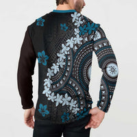 Bula Fiji Women's Day Button Sweatshirt Indigo Masi Tapa