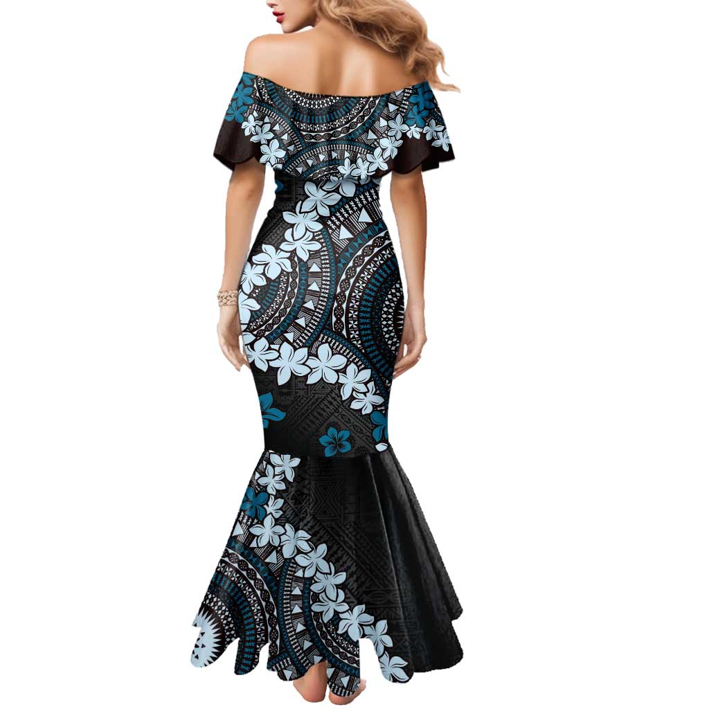 Bula Fiji Women's Day Family Matching Mermaid Dress and Hawaiian Shirt Indigo Masi Tapa