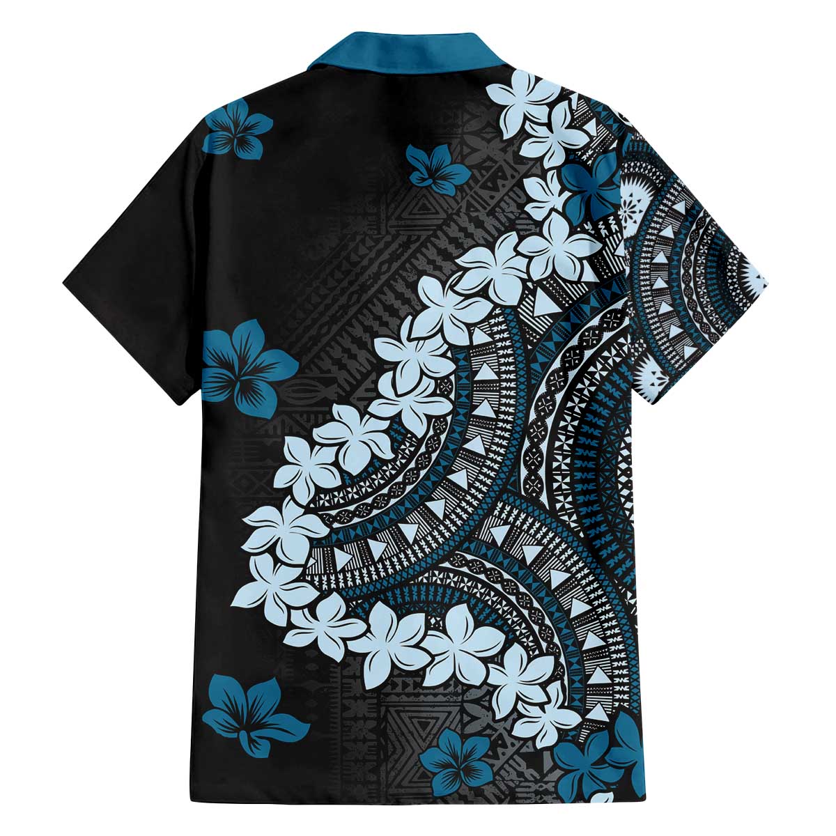 Bula Fiji Women's Day Family Matching Off The Shoulder Long Sleeve Dress and Hawaiian Shirt Indigo Masi Tapa