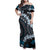 Bula Fiji Women's Day Family Matching Off Shoulder Maxi Dress and Hawaiian Shirt Indigo Masi Tapa