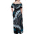 Bula Fiji Women's Day Family Matching Off Shoulder Maxi Dress and Hawaiian Shirt Indigo Masi Tapa