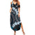 Bula Fiji Women's Day Family Matching Summer Maxi Dress and Hawaiian Shirt Indigo Masi Tapa