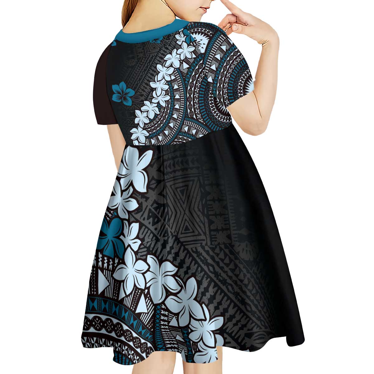 Bula Fiji Women's Day Kid Short Sleeve Dress Indigo Masi Tapa