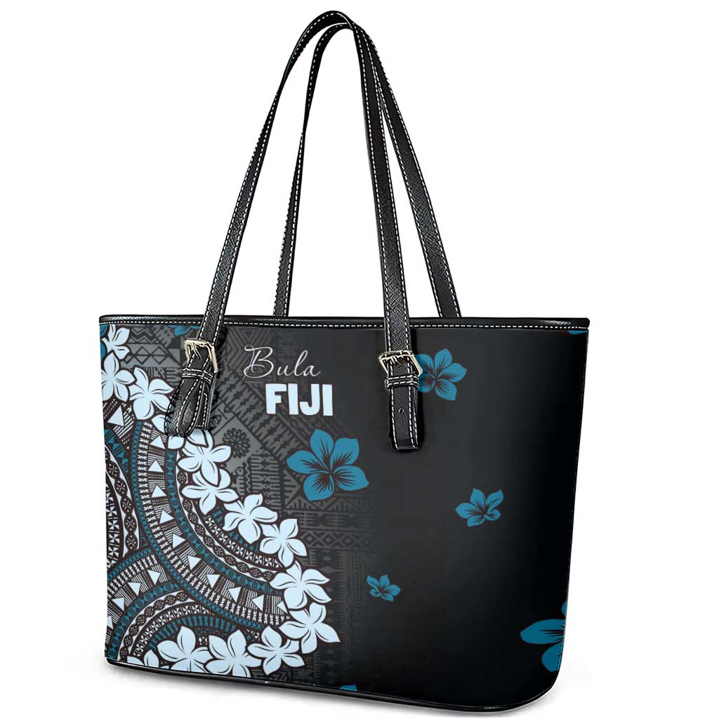 Bula Fiji Women's Day Leather Tote Bag Indigo Masi Tapa