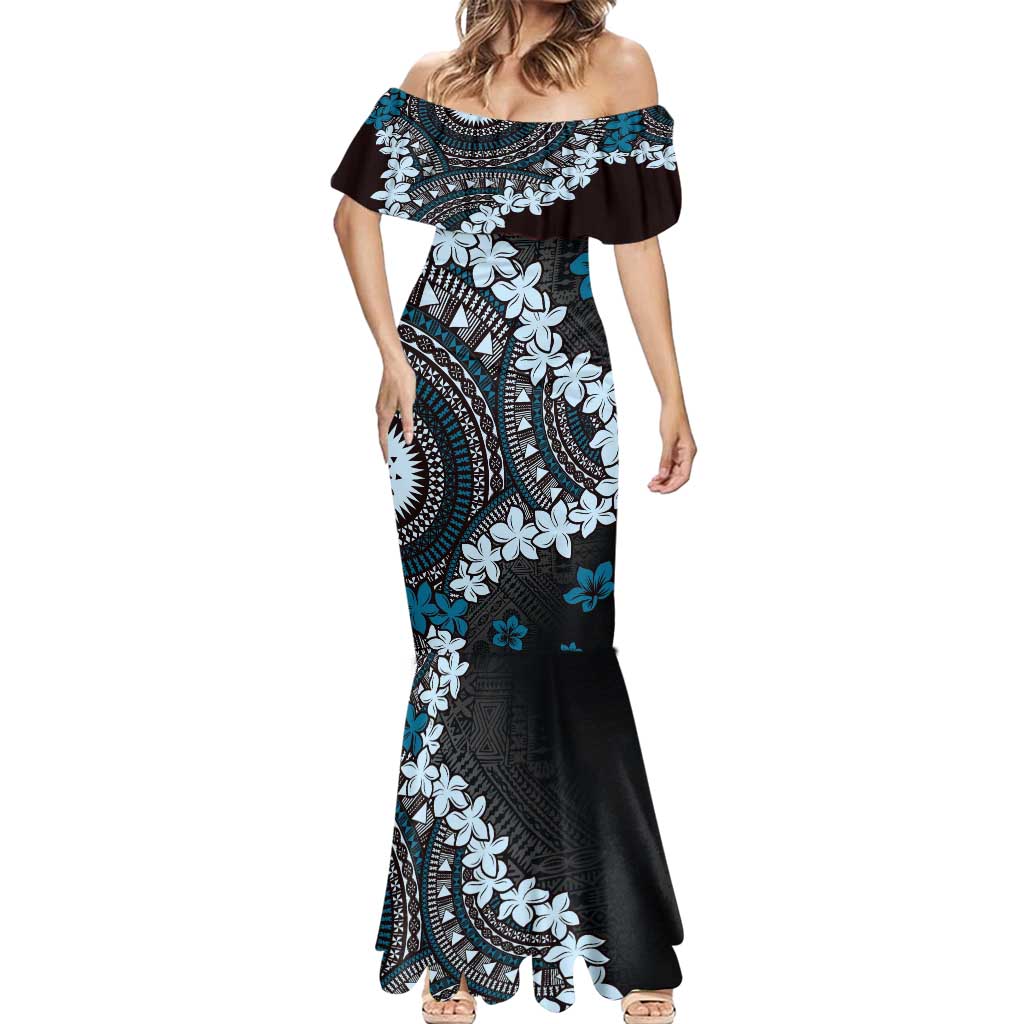 Bula Fiji Women's Day Mermaid Dress Indigo Masi Tapa