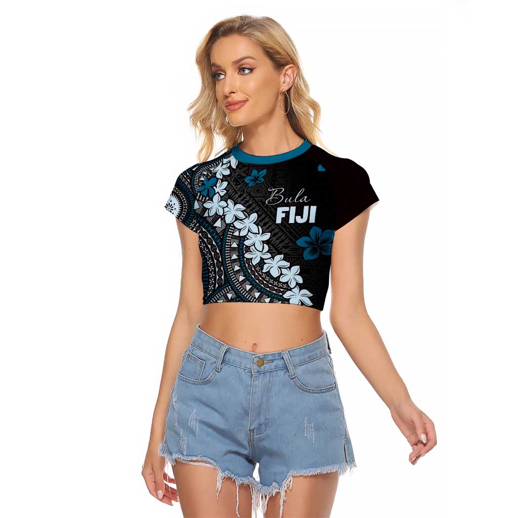 Bula Fiji Women's Day Raglan Cropped T Shirt Indigo Masi Tapa