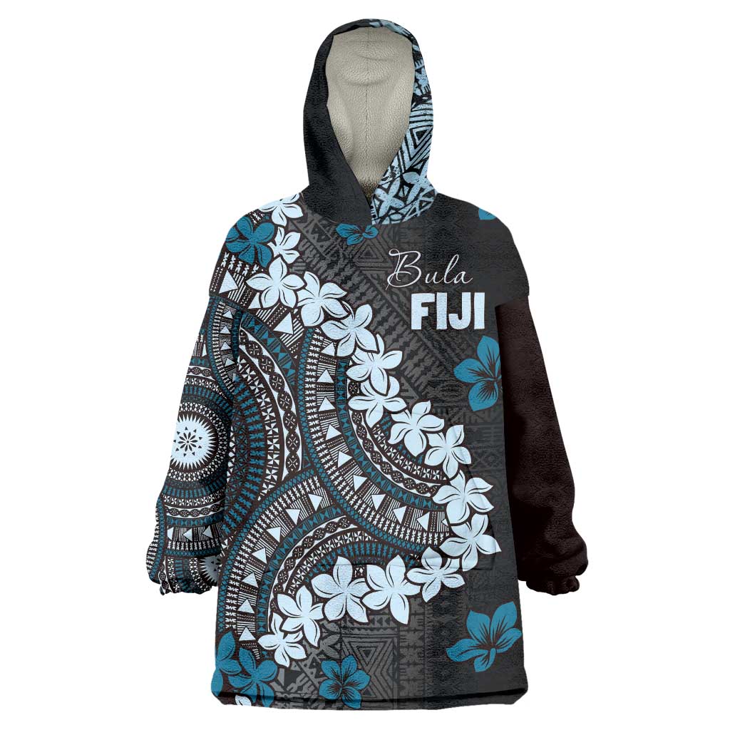 Bula Fiji Women's Day Wearable Blanket Hoodie Indigo Masi Tapa