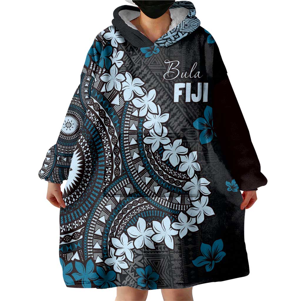Bula Fiji Women's Day Wearable Blanket Hoodie Indigo Masi Tapa