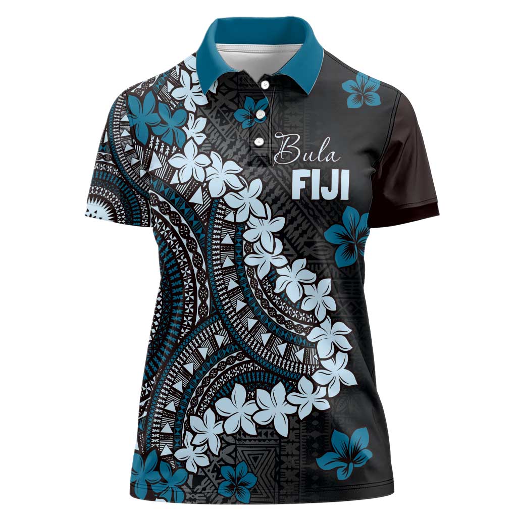 Bula Fiji Women's Day Women Polo Shirt Indigo Masi Tapa