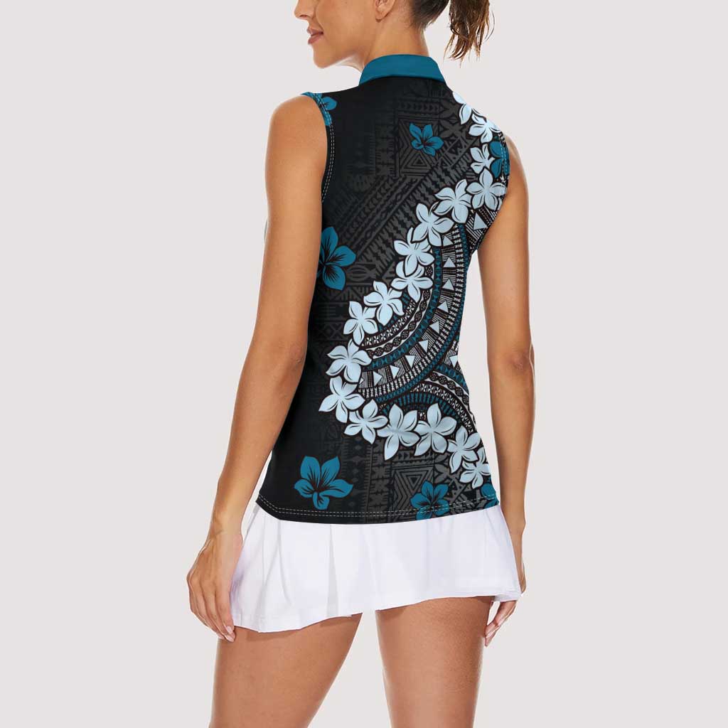 Bula Fiji Women's Day Women Sleeveless Polo Shirt Indigo Masi Tapa