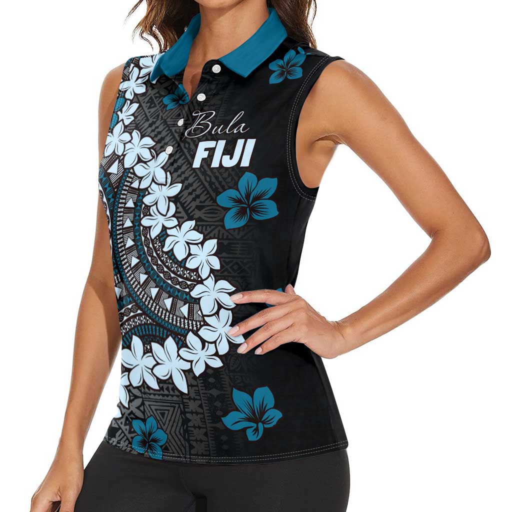 Bula Fiji Women's Day Women Sleeveless Polo Shirt Indigo Masi Tapa
