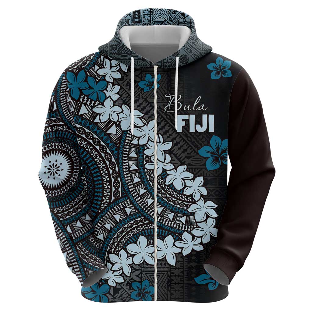 Bula Fiji Women's Day Zip Hoodie Indigo Masi Tapa