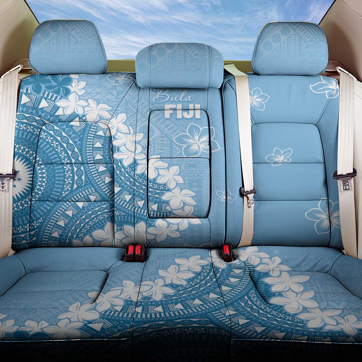 Bula Fiji Women's Day Back Car Seat Cover Turquoise Masi Tapa LT7