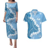 Bula Fiji Women's Day Couples Matching Puletasi and Hawaiian Shirt Turquoise Masi Tapa