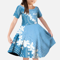 Bula Fiji Women's Day Family Matching Off The Shoulder Long Sleeve Dress and Hawaiian Shirt Turquoise Masi Tapa