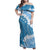 Bula Fiji Women's Day Family Matching Off Shoulder Maxi Dress and Hawaiian Shirt Turquoise Masi Tapa