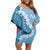 Bula Fiji Women's Day Family Matching Off Shoulder Short Dress and Hawaiian Shirt Turquoise Masi Tapa