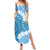 Bula Fiji Women's Day Family Matching Summer Maxi Dress and Hawaiian Shirt Turquoise Masi Tapa