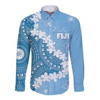 Bula Fiji Women's Day Long Sleeve Button Shirt Turquoise Masi Tapa