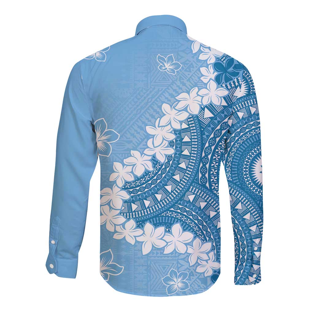 Bula Fiji Women's Day Long Sleeve Button Shirt Turquoise Masi Tapa