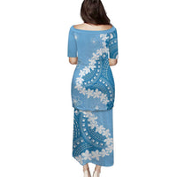 Bula Fiji Women's Day Puletasi Turquoise Masi Tapa