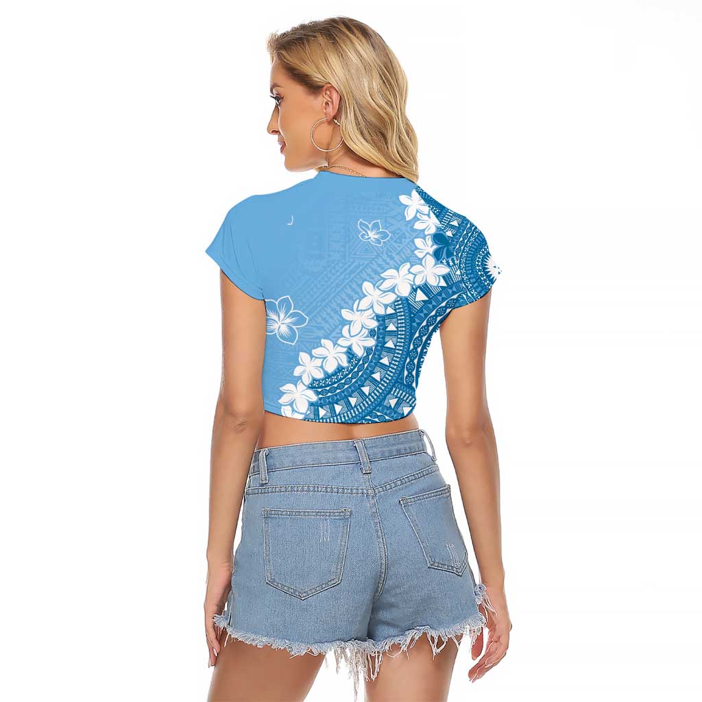 Bula Fiji Women's Day Raglan Cropped T Shirt Turquoise Masi Tapa