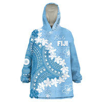 Bula Fiji Women's Day Wearable Blanket Hoodie Turquoise Masi Tapa