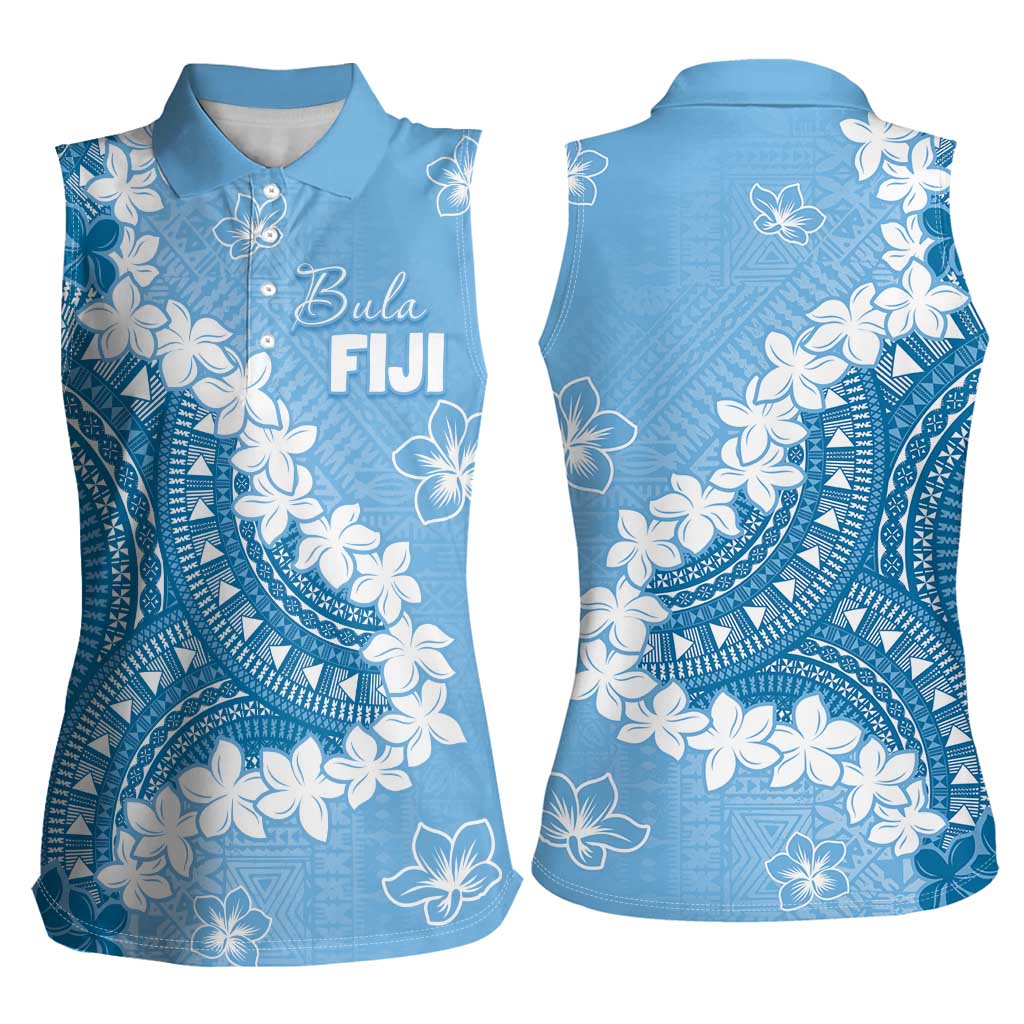 Bula Fiji Women's Day Women Sleeveless Polo Shirt Turquoise Masi Tapa