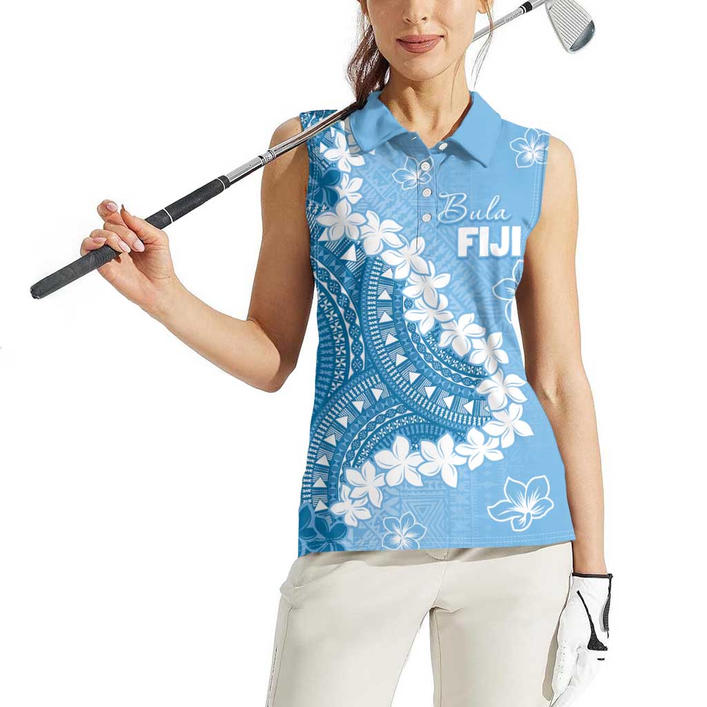 Bula Fiji Women's Day Women Sleeveless Polo Shirt Turquoise Masi Tapa