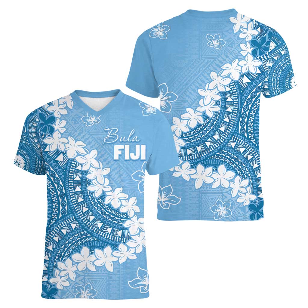 Bula Fiji Women's Day Women V-Neck T-Shirt Turquoise Masi Tapa