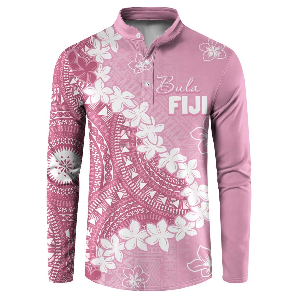 Bula Fiji Women's Day Button Sweatshirt Pink Masi Tapa