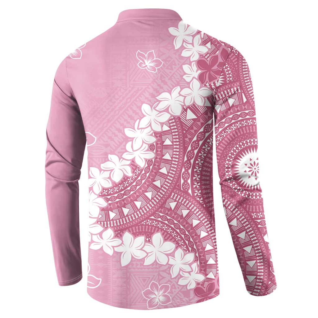 Bula Fiji Women's Day Button Sweatshirt Pink Masi Tapa