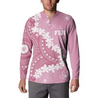 Bula Fiji Women's Day Button Sweatshirt Pink Masi Tapa