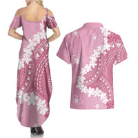 Bula Fiji Women's Day Couples Matching Summer Maxi Dress and Hawaiian Shirt Pink Masi Tapa