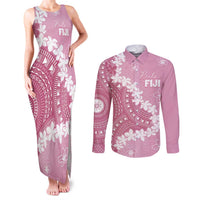 Bula Fiji Women's Day Couples Matching Tank Maxi Dress and Long Sleeve Button Shirt Pink Masi Tapa