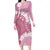 Bula Fiji Women's Day Family Matching Long Sleeve Bodycon Dress and Hawaiian Shirt Pink Masi Tapa