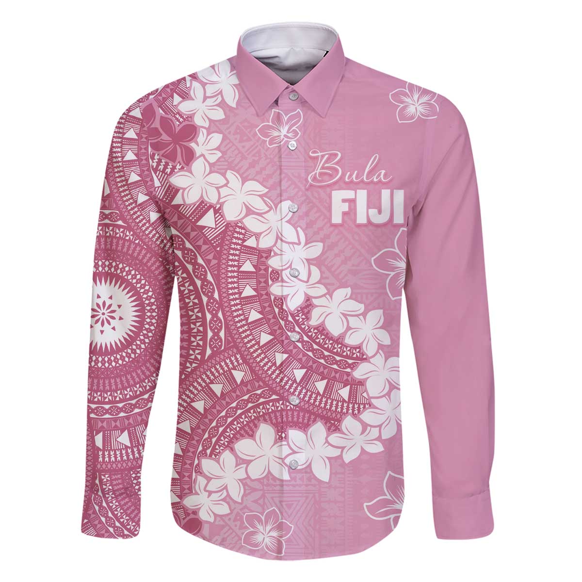 Bula Fiji Women's Day Family Matching Off The Shoulder Long Sleeve Dress and Hawaiian Shirt Pink Masi Tapa