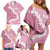 Bula Fiji Women's Day Family Matching Off Shoulder Short Dress and Hawaiian Shirt Pink Masi Tapa