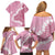 Bula Fiji Women's Day Family Matching Off Shoulder Short Dress and Hawaiian Shirt Pink Masi Tapa