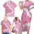 Bula Fiji Women's Day Family Matching Short Sleeve Bodycon Dress and Hawaiian Shirt Pink Masi Tapa