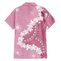 Bula Fiji Women's Day Family Matching Short Sleeve Bodycon Dress and Hawaiian Shirt Pink Masi Tapa